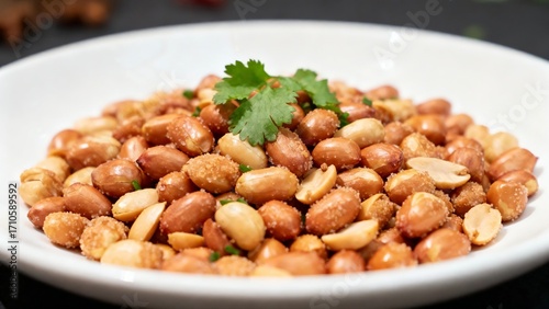 Salted Roasted Peanuts with Cilantro Garnish, Great for Snack Lovers and Chinese Appetizer Fans