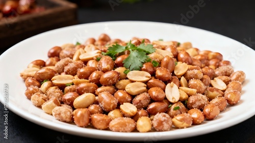 Gourmet Salted Peanuts with Cilantro Garnish, Perfect for Food Connoisseurs and Snack Brands