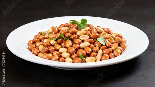 Salted Roasted Peanuts Platter with Cilantro, Ideal for Snack Lovers and Food Enthusiasts