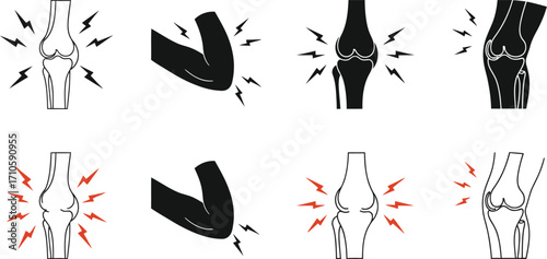 Knee pain joint pain elbow pain arthritis pain medical vector set