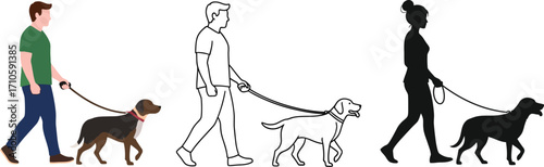 Dog walking illustration vector art pet owner dog leash walkies