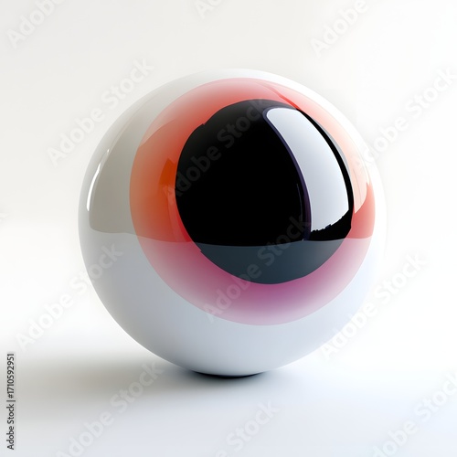 Abstract Sphere with Black Center and Red Gradient on White Background