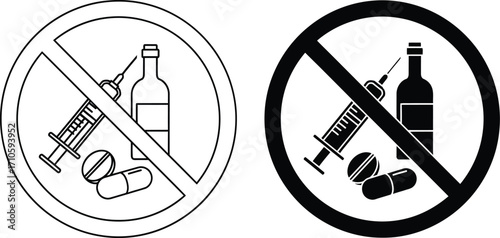 No drugs and alcohol sign vector illustration prohibition icon