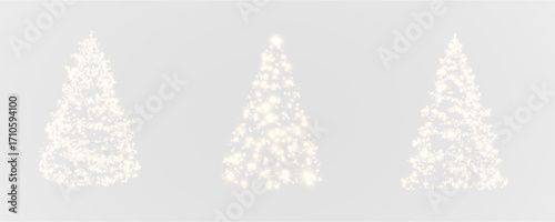 Christmas tree, sparkling lights in the shape of a fir tree on a transparent background. New Year tree made of glowing lights, gold, white, blue, green, vector, png.	
