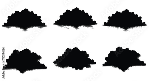 Six dark cloud silhouettes arranged in a grid pattern on white