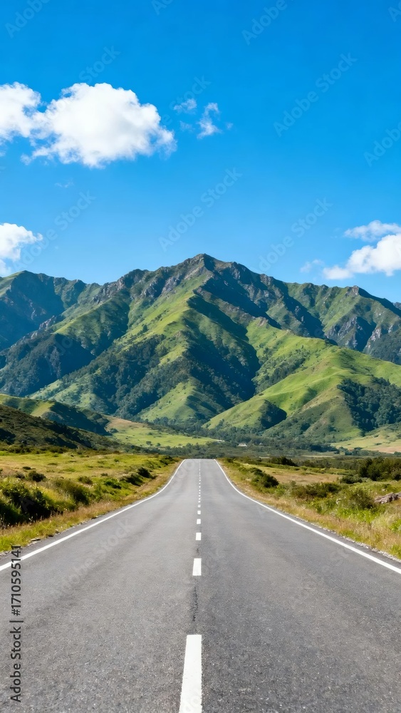 Naklejka premium Mountain road under blue sky