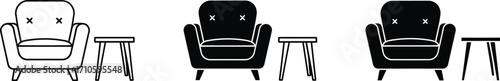 Furniture icon set armchair and side table living room interior