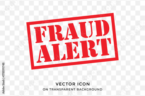 Fraud alert stamp vector red rectangle warning on transparent background