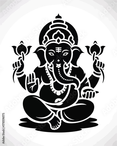 Vector illustration of lord ganesha deity icon in silhouette for spiritual and cultural graphics silhouette vector illustration white background