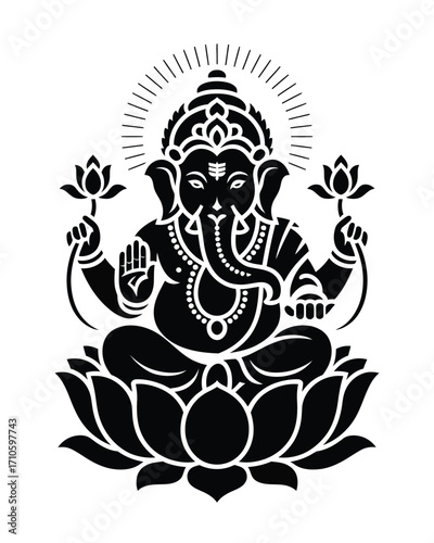 Divine ganesha lotus vector illustration scalable eps hindu deity art silhouette vector illustration white background