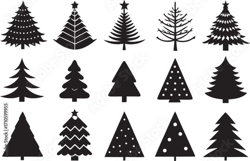 Collection of 24 unique black silhouette graphics for design projects