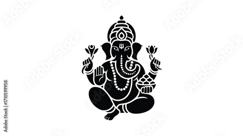 Divine lord ganesha vector illustration art scalable eps icon for spiritual and cultural projects silhouette vector illustration white background