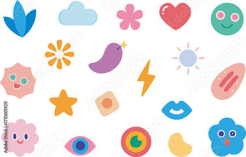 Playful pastel color collection with twenty unique graphic elements