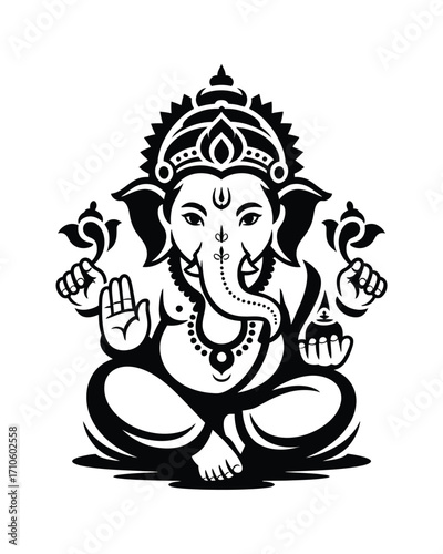 Minimalist vector illustration of lord ganesha seated offering blessings indian deity art silhouette vector illustration white background