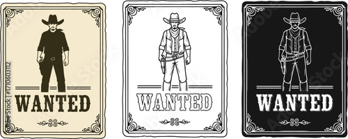 Wanted poster vector illustration wild west outlaw cowboy art