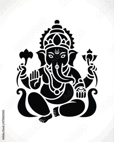 Ganesha elephant head deity sitting lotus pose vector illustration eps scalable icon art silhouette vector illustration white background