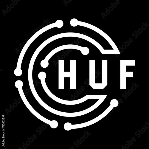 HUF letter design. HUF letter technology logo design. HUF Monogram logo design for an entrepreneur and business.