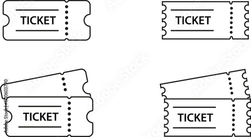 Simple Ticket Icons Set - Event Entry Stubs and Admission Vouchers
