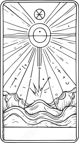 Tarot Card Vector Illustration, Sketch Drawing Line Linear Symbol Icon Engraving Coloring Book, Hand-drawn Doodle Black and White Isolated