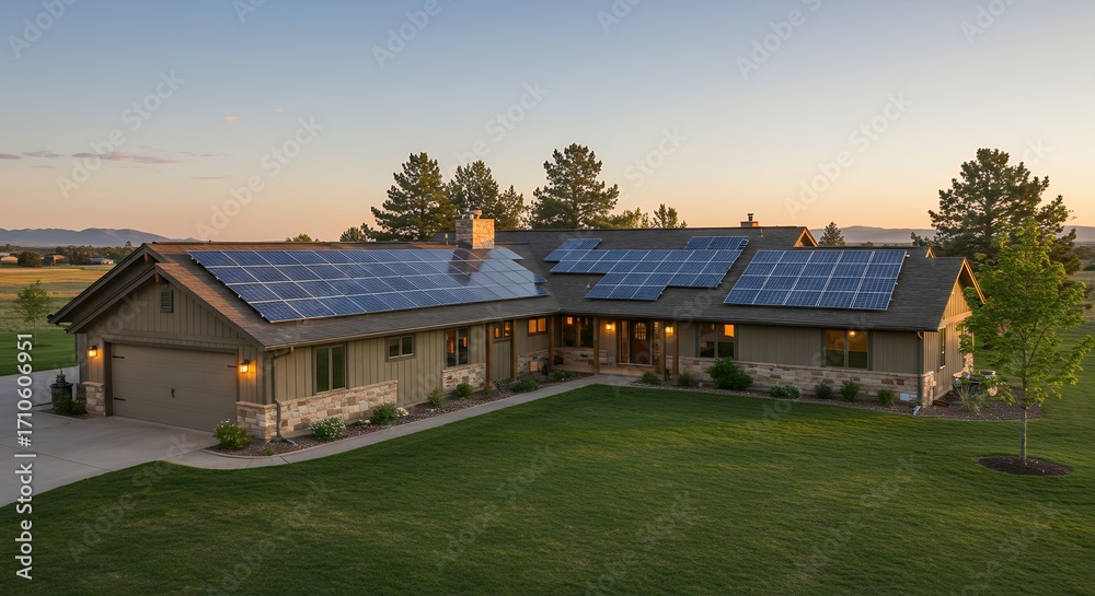 Fototapeta premium Residential home with solar panels