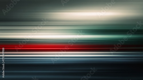 Abstract motion blur with red, green, and white horizontal light streaks