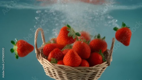 Basket of Red Strawberries Submerged
