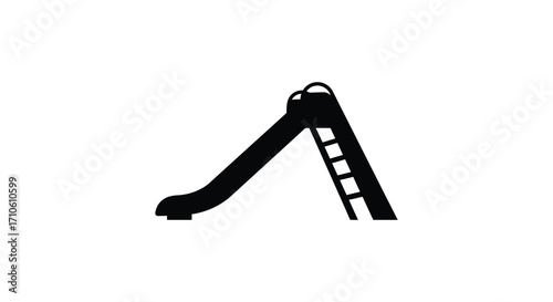 Simple black and white illustration of a playground slide design