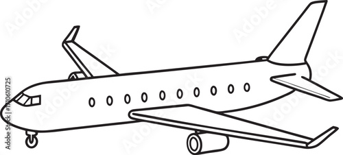 Stylized line drawing of a passenger airplane in flight