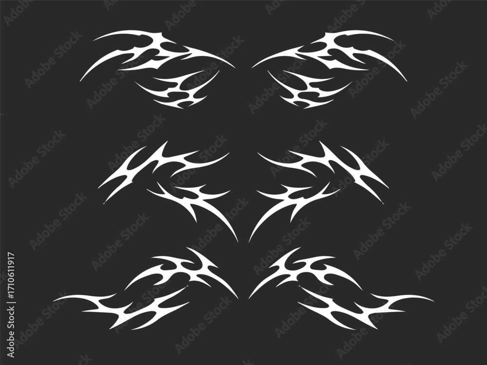 Fototapeta premium set Vector Neo-Tribal Flame Sigil Y2K Gothic Cyber sigilisim Futuristic Abstract Tattoo Aesthetic Artwork Digital Design Illustration