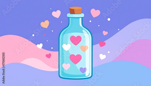 Cartoon bottle with hearts