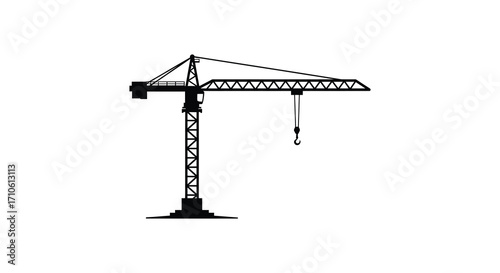 Simple black and white silhouette of a construction tower crane design