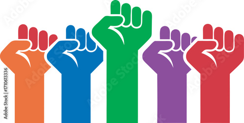 Diverse group of raised fists symbolizing unity and protest
