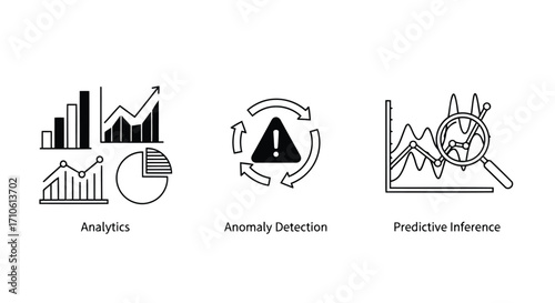 Vector illustration of analytics, anomaly detection, and predictive inference, representing data analysis and machine learning applications