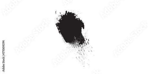 Abstract Black Ink Blot with Spattered Texture.