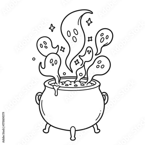 Bubbling witch cauldron with magic potions for a spooky Halloween brewing scene