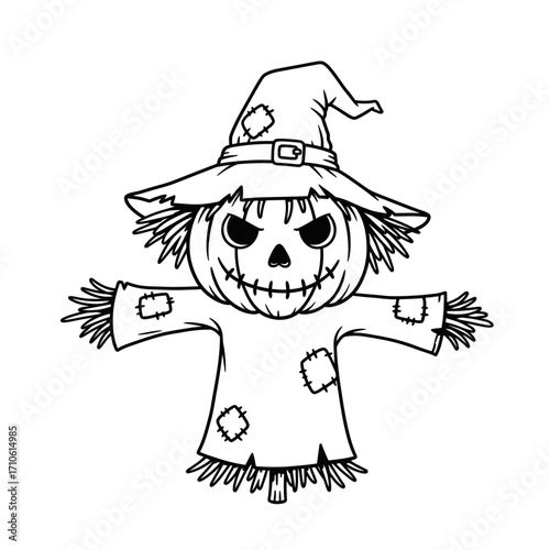 Happy scarecrow witch hybrid for a fun and festive Halloween farmyard party decoration