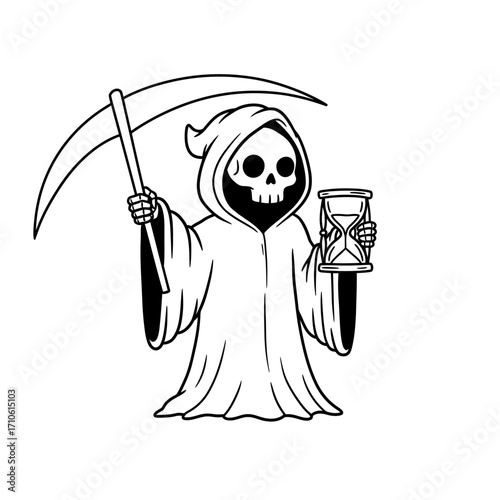 Grim reaper with raised scythe for scary Halloween and gothic death-themed vector design