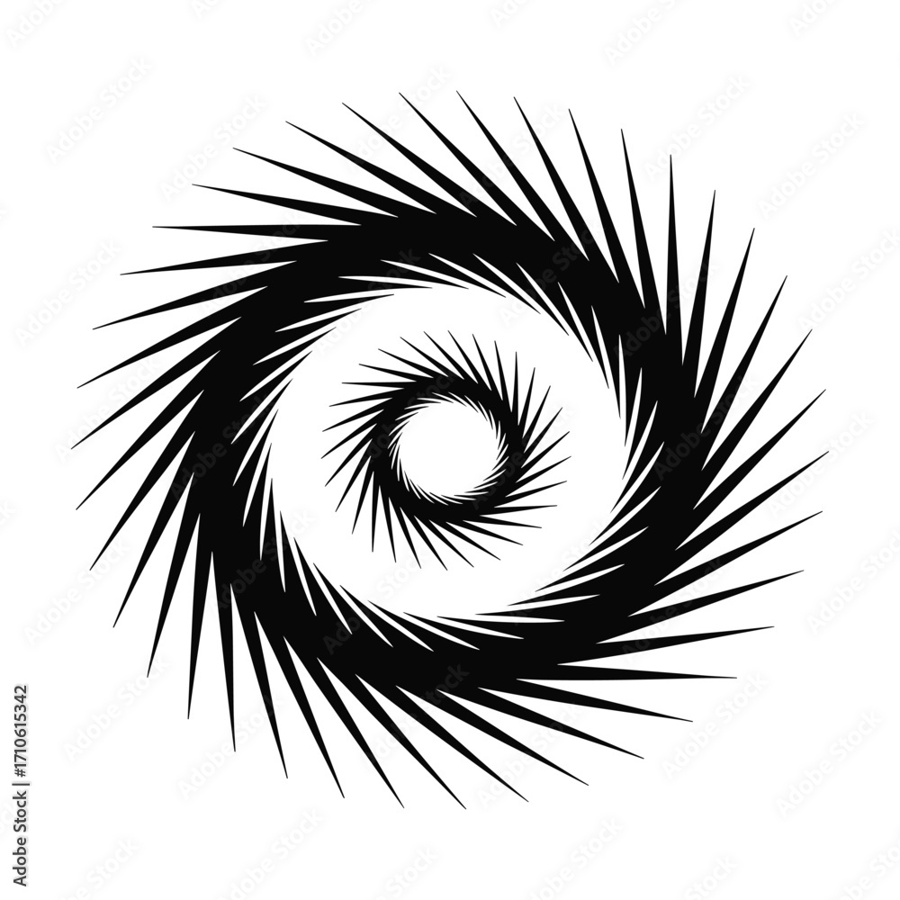 Obraz premium Abstract black spiral vortex with sharp jagged edges on a white background
