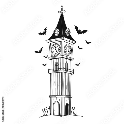 Haunted Clock Tower Building with Spooky Halloween Vibes