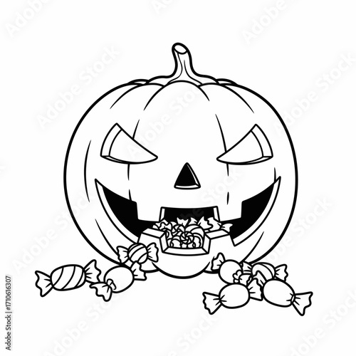 Evil Grinning Jack O Lantern with Sharp Teeth Scary Halloween Pumpkin