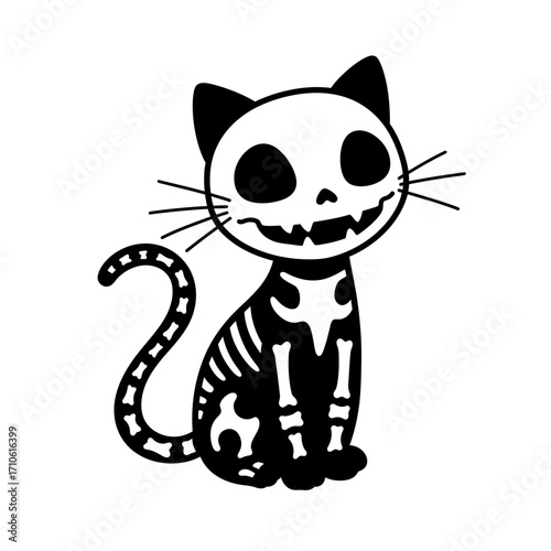 Adorable Black Skeleton Cat Perfect for Halloween Decorations and Designs