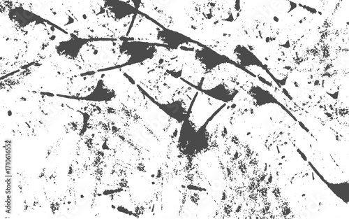 Abstract dust particle and dust grain texture on white background. paint splashes, chaotic shapes, lines, dots, triangles, patches. Black and white graffiti style vector background. Repeat design 
