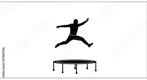Silhouette of a person jumping on a trampoline simple black and white