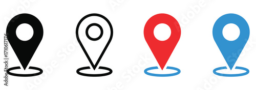 WebFind your way with vibrant location pin icons in black, red and blue for apps, websites, and presentations that guide users seamlessly, perfect for maps and navigation interfaces