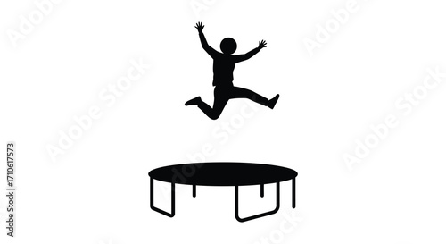 Silhouette of a person jumping on a trampoline simple graphic design