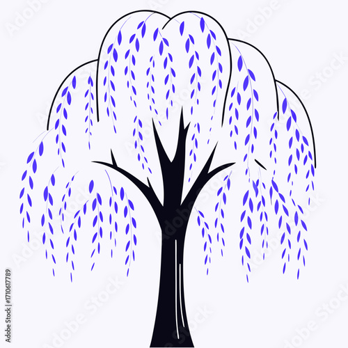 Vector art of stylized weeping willow tree with purple leaves