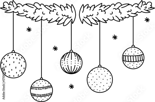 Christmas Hanging Ornaments with Pine Garland