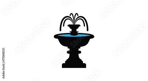 Simple black and white illustration of a classic tiered water fountain