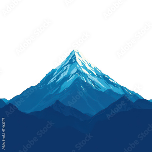 Majestic snow capped mountain peak isolated on transparent background