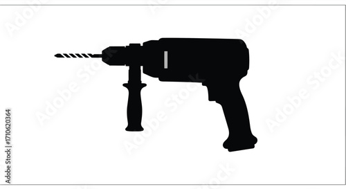 A silhouette of a power drill against a plain white background